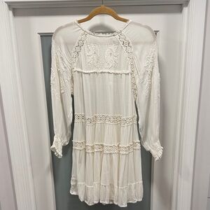 Free People White Lace Long Sleeve Dress